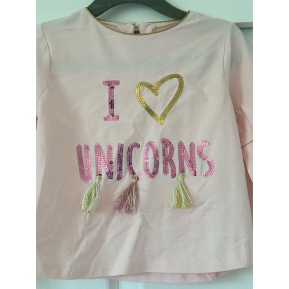 Mud Pie Small (12-18M) "I Love Unicorns" Long Sleeve Tee Pink Cotton/Spandex Ruf - Picture 4 of 11